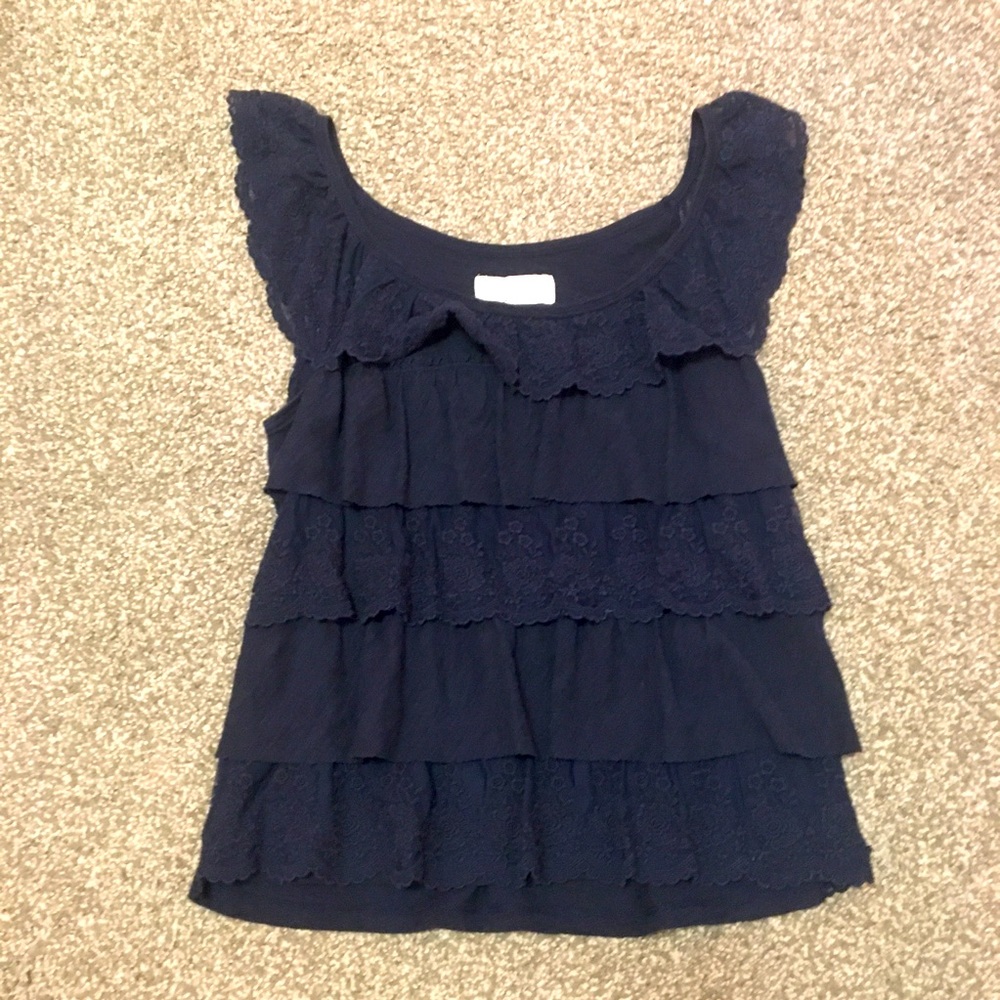 Navy Blue Blouse with ruffles.